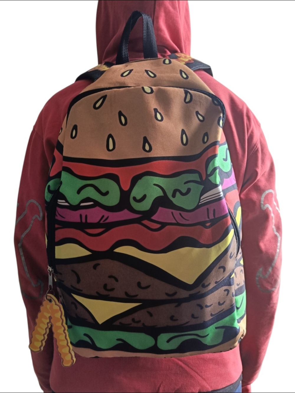 Novelty Burger Print Brown Backpack for Men